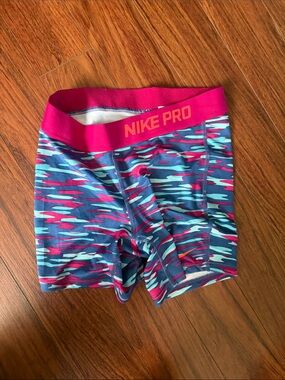 Nike Pro Pink & Teal Camo Compression Shorts